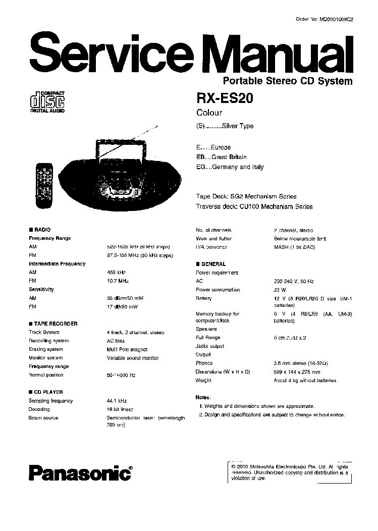 Panasonic rx es20 инструкция