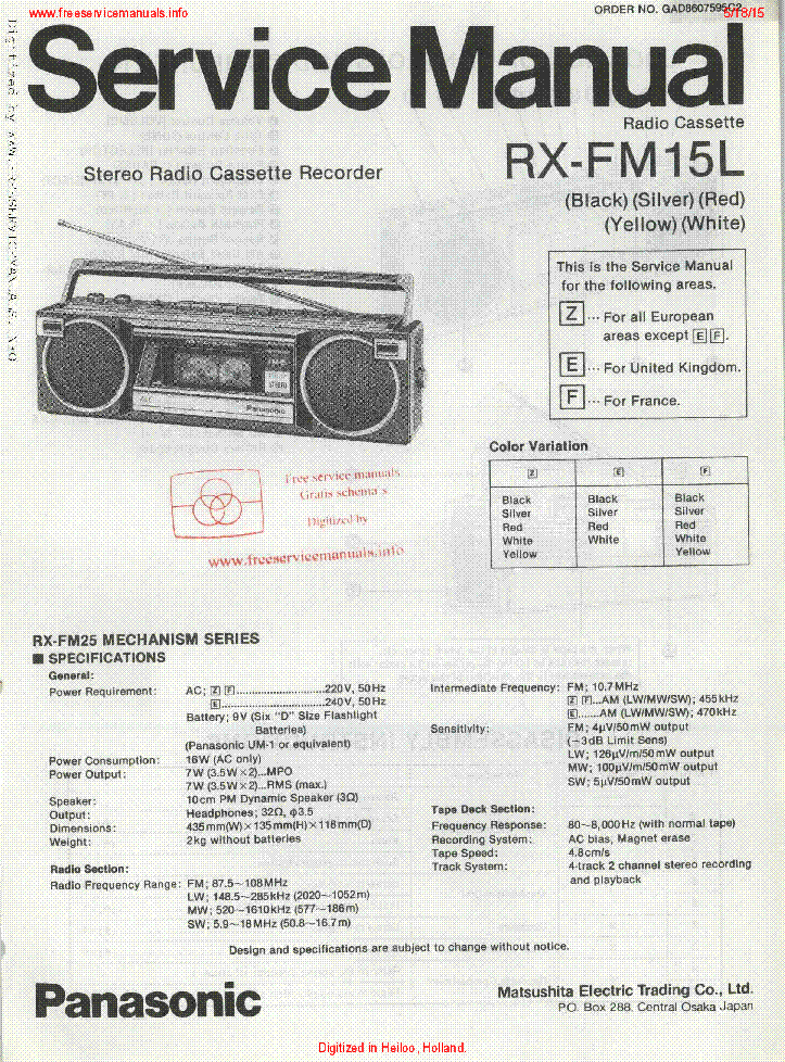 PANASONIC RX-FM15L service manual (1st page)