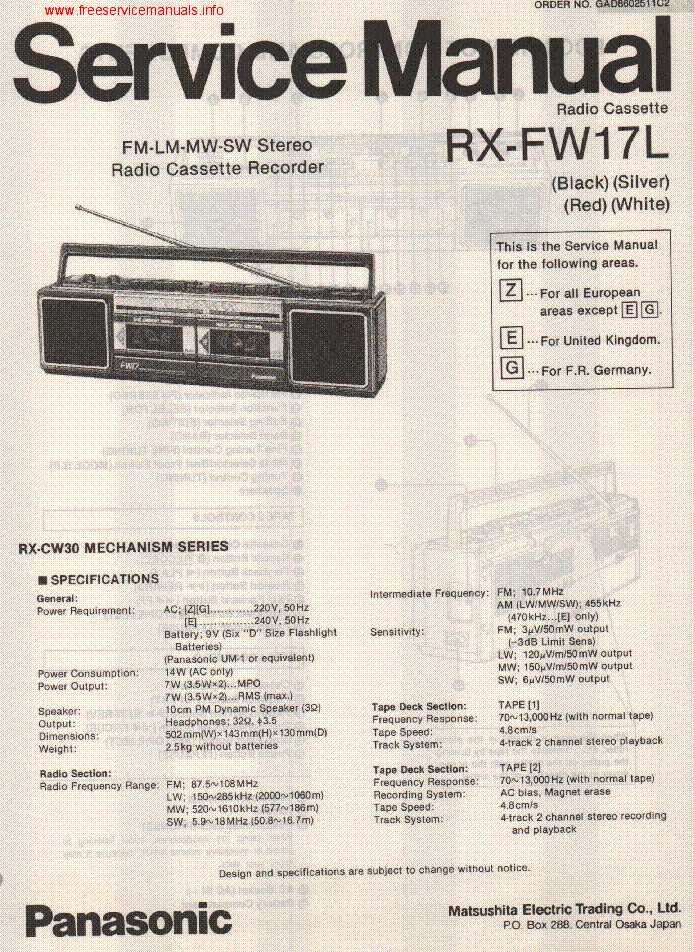 PANASONIC RX-FW17L SM service manual (1st page)