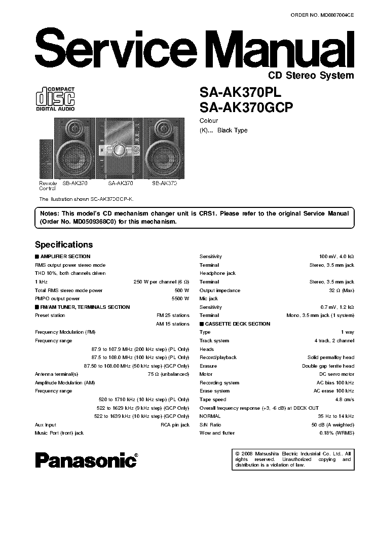 PANASONIC SA-AK370 SB-AK370 PL GCP SM service manual