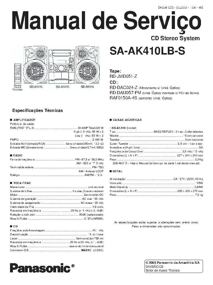 PANASONIC SA-AK410LB-S SM service manual (1st page)