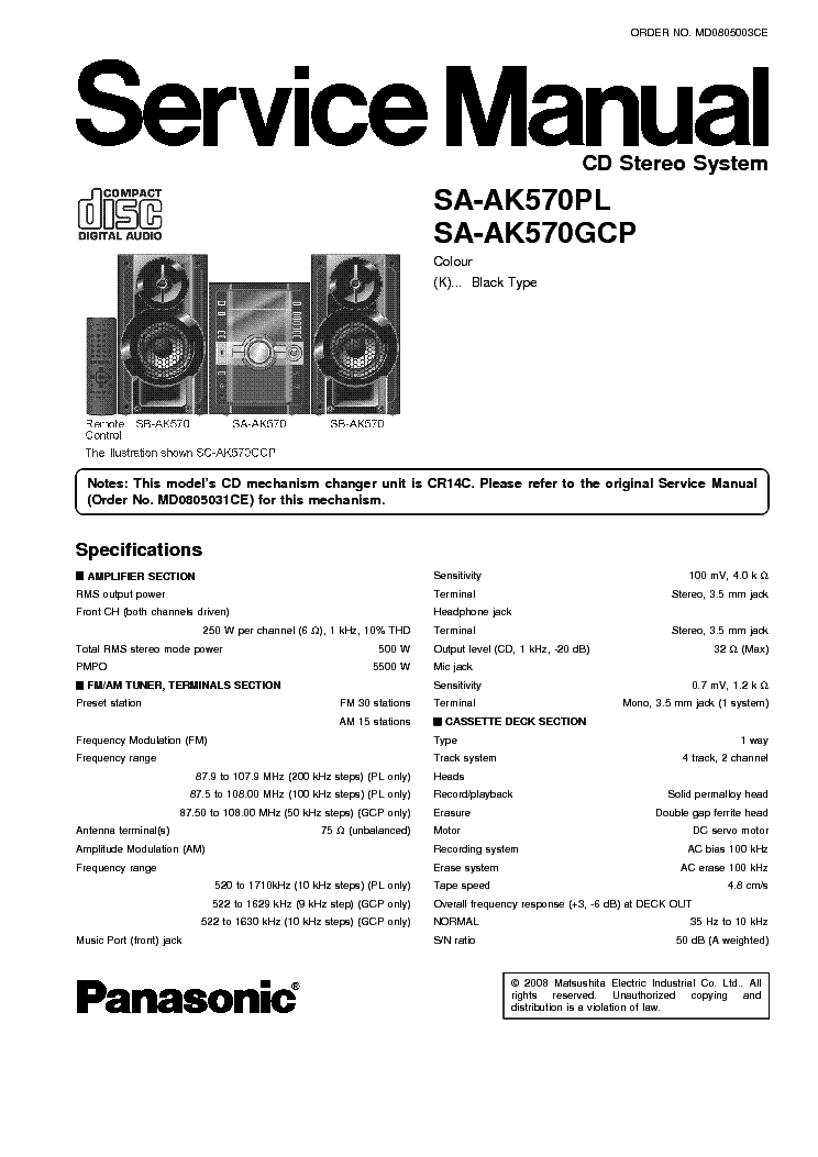 PANASONIC SA-AK570 service manual (1st page)