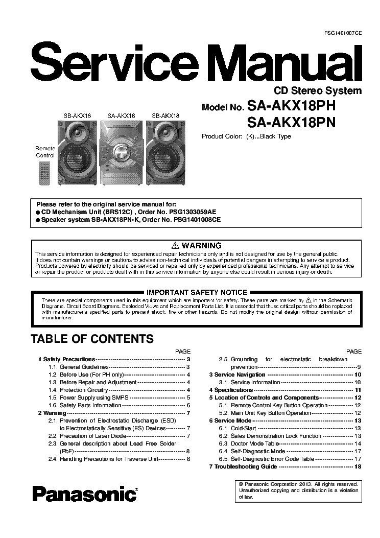 PANASONIC SA-AKX18PH SA-AKX18PN SM service manual (1st page)