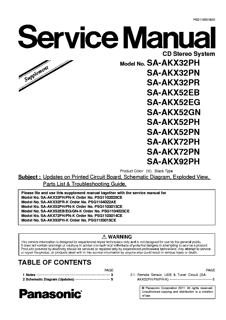 PANASONIC SA-AKX32P SA-AKX52 SA-AKX72P SA-AKX92P SUPPLEMENT service manual (1st page)