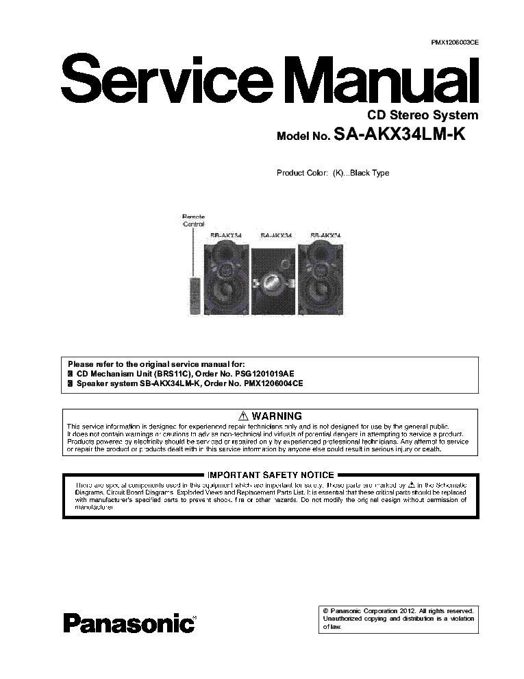 PANASONIC SA-AKX34LM-K service manual (1st page)