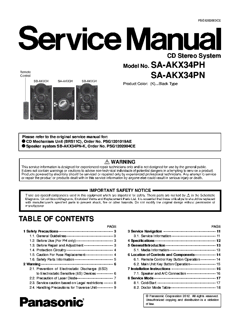 PANASONIC SA-AKX34PN service manual (1st page)
