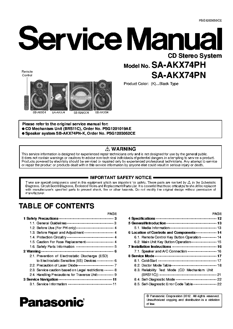 PANASONIC SA-AKX74 PH-PN SM service manual (1st page)