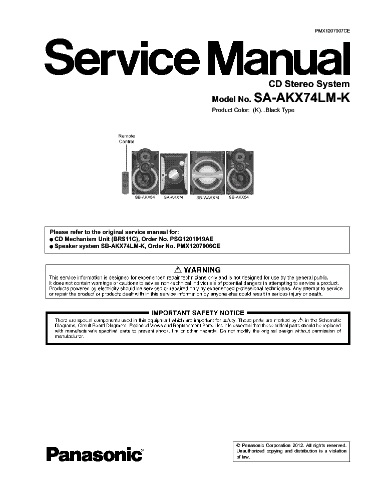 PANASONIC SA-AKX74LM-K service manual (1st page)