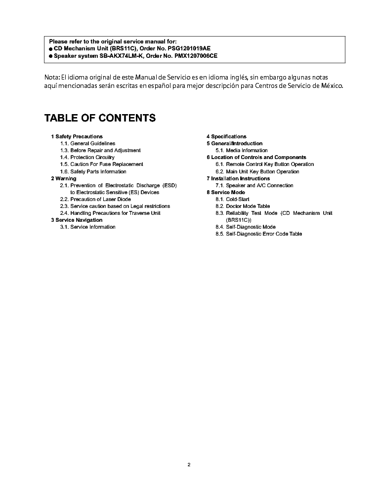 PANASONIC SA-AKX74LM-K service manual (2nd page)