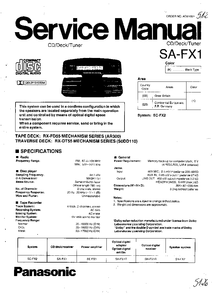 PANASONIC SA-FX1 SM service manual (1st page)