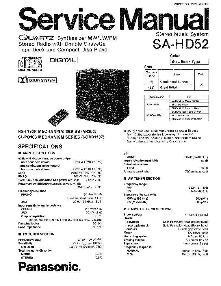 PANASONIC SA-HD52E SA-HD52EB FULL service manual (1st page)