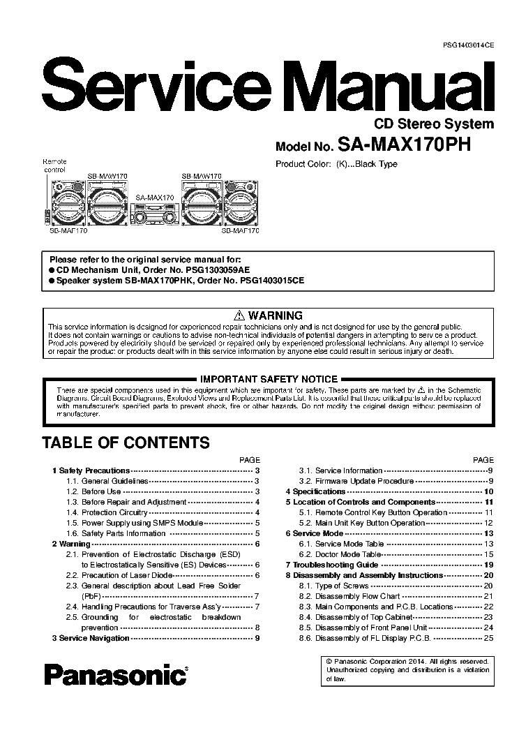 PANASONIC SA-MAX-170PH SM service manual (1st page)