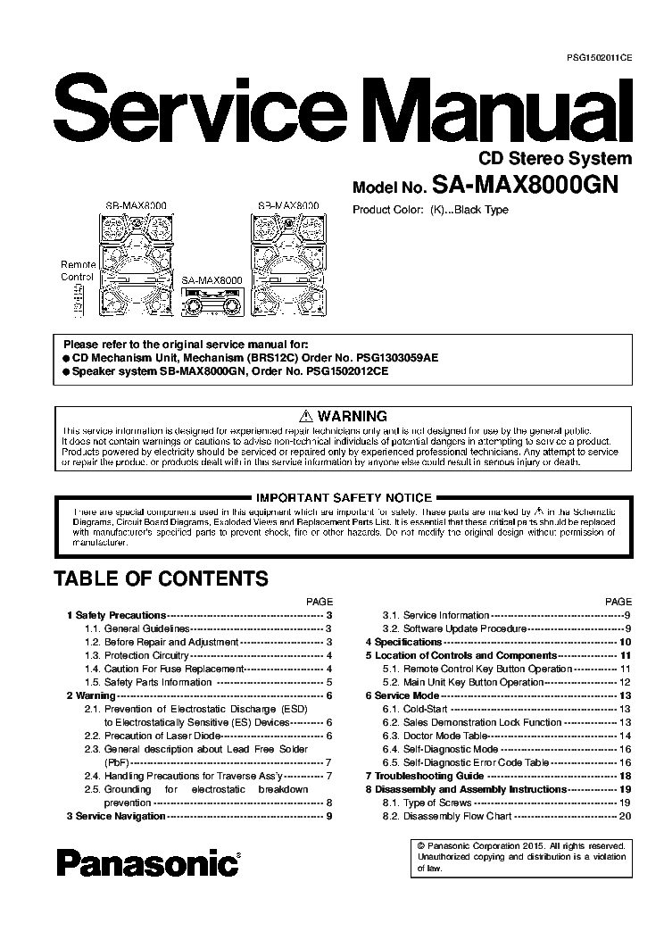 PANASONIC SA-MAX8000GN service manual (1st page)