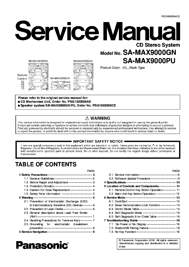 PANASONIC SA-MAX9000 SM service manual (1st page)