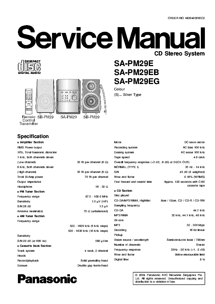 PANASONIC SA-PM29E SA-PM29EB SA-PM29EG service manual (1st page)