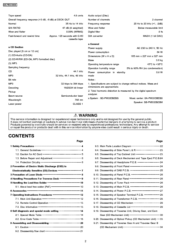 PANASONIC SA-PM33DBEB service manual (2nd page)