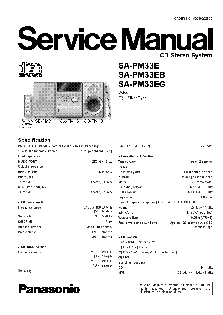 PANASONIC SA-PM33E SA-PM33EB SA-PM33EG service manual (1st page)