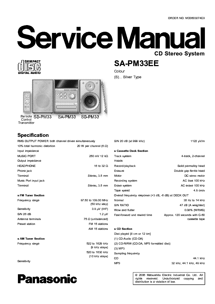 PANASONIC SA-PM33EE service manual (1st page)