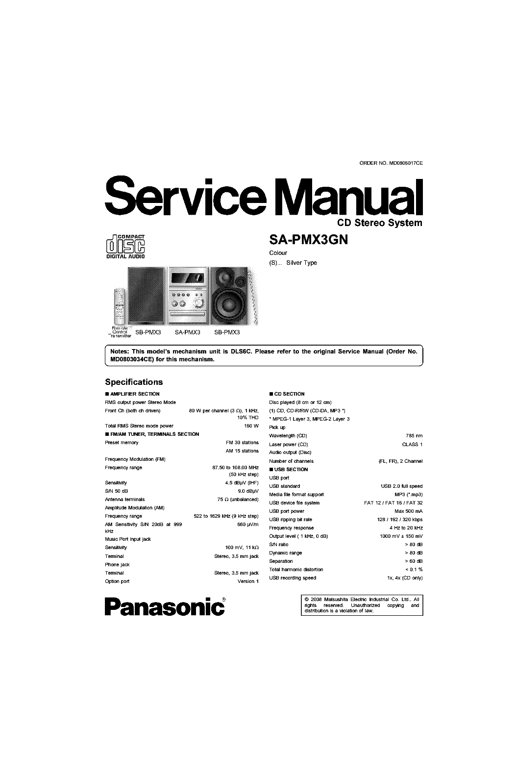 PANASONIC SA-PMX3GN SM service manual