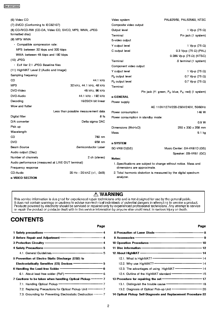 PANASONIC SA-VK61DGS SM service manual (2nd page)