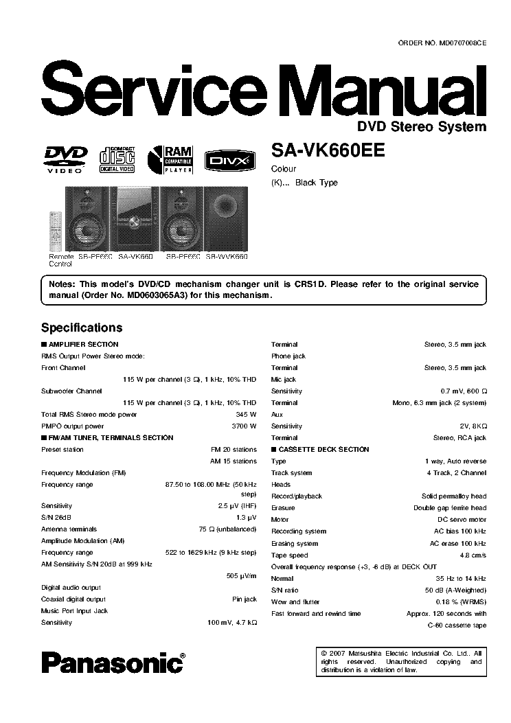 PANASONIC SA-VK660 EE SERVICE MANUAL Service Manual download ...