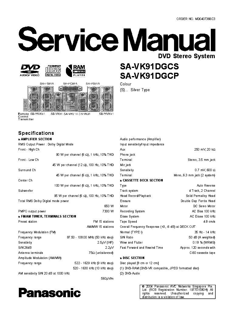 PANASONIC SA-VK91DGCS SA-VK91DGCP SM service manual (1st page)