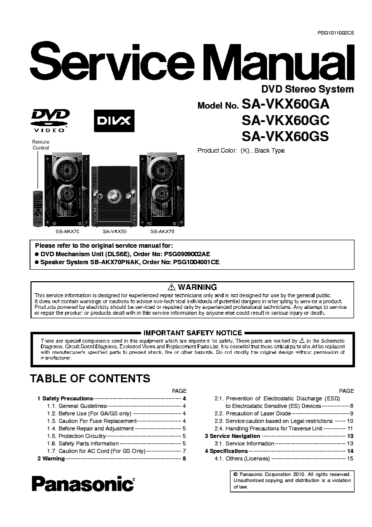 PANASONIC SA-VKX60GA SA-VKX60GC SA-VKX60GS SM service manual (1st page)
