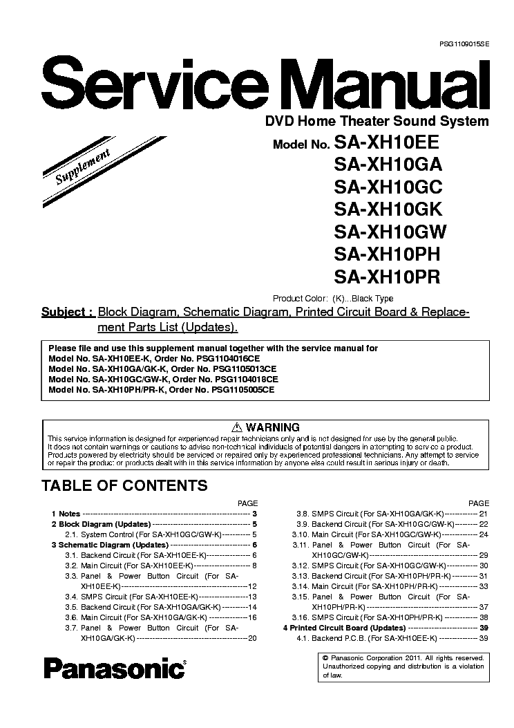 PANASONIC SA-XH10EE-GA-GC-GK-GW-PH-PR service manual (1st page)