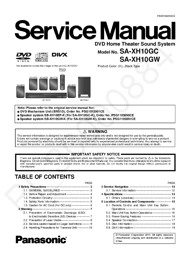PANASONIC SA-XH10GC SA-XH10GW SM service manual (1st page)