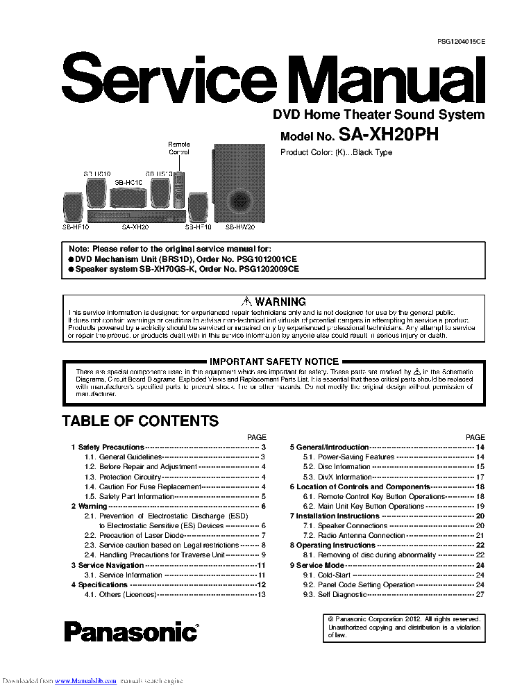 PANASONIC SA-XH20PH SM service manual