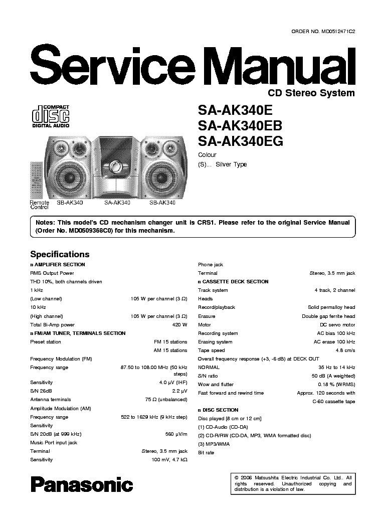 PANASONIC SA AK340E service manual