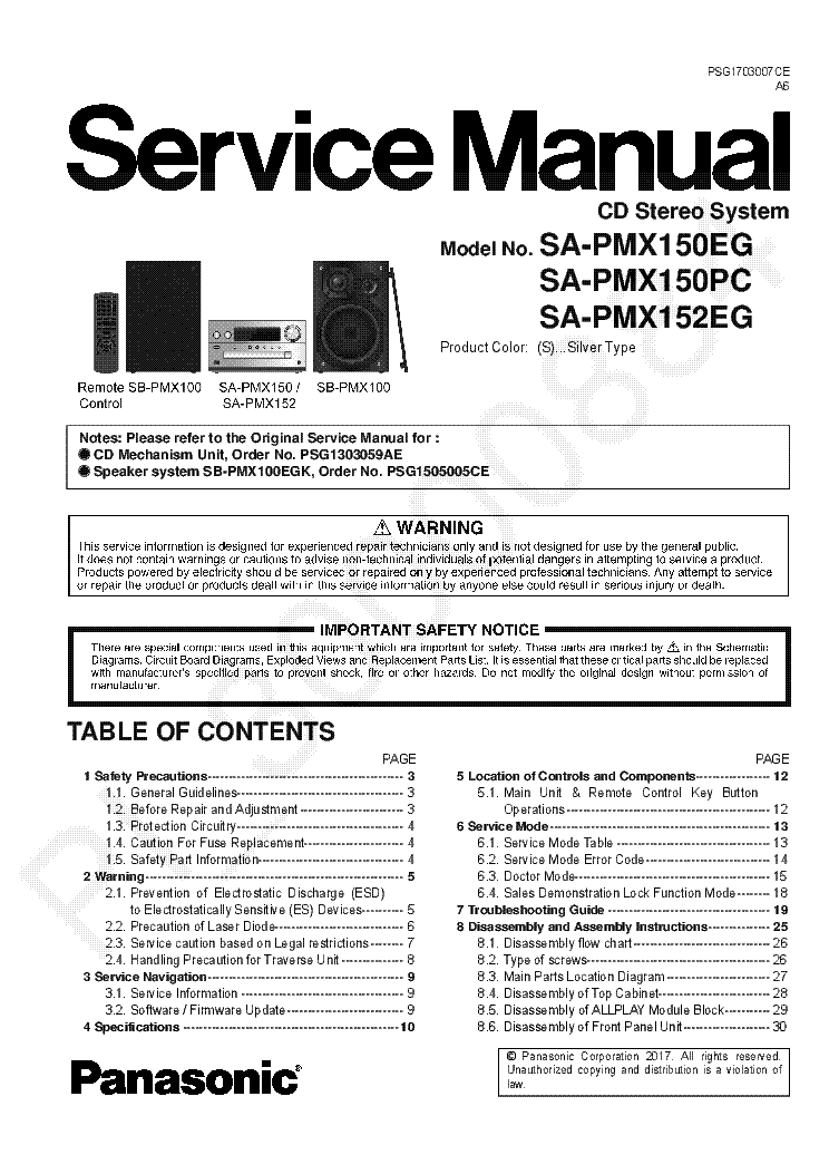 PANASONIC SA PMX150 Service Manual Download Schematics Eeprom Repair Info For Electronics Experts