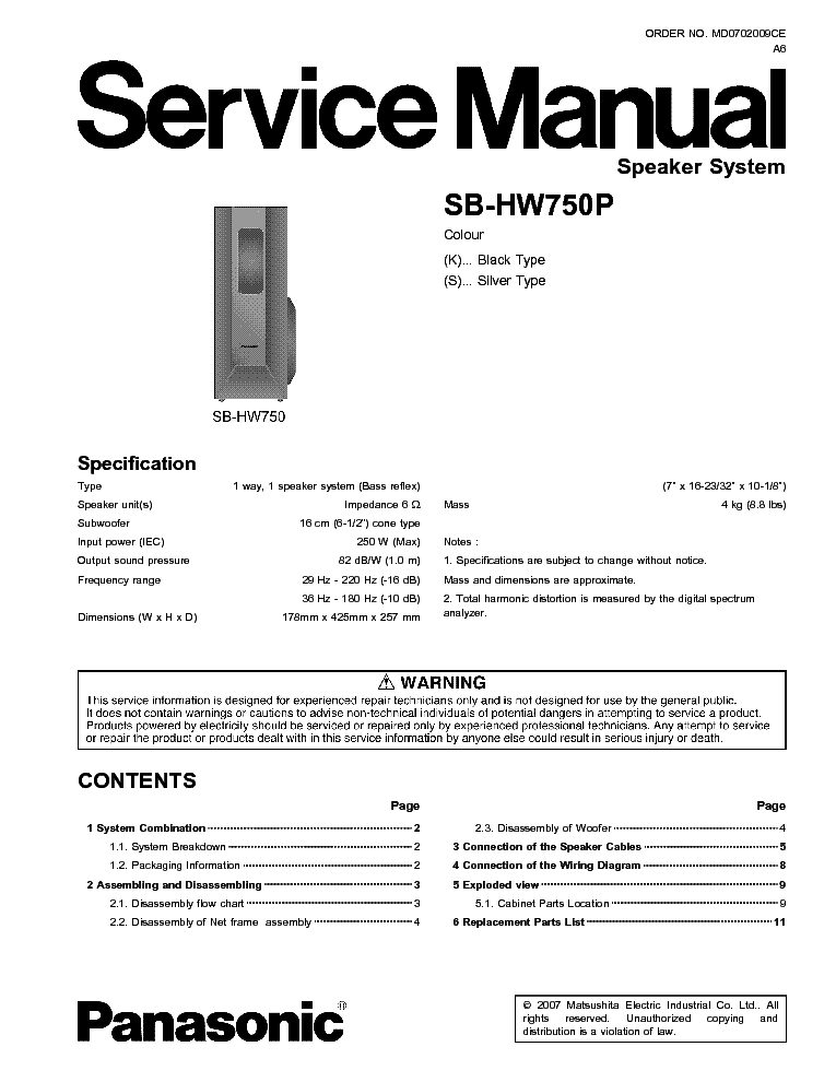 PANASONIC SB-HW750P SM service manual (1st page)
