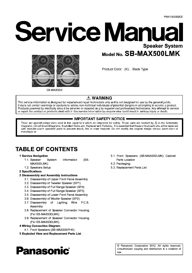 PANASONIC SB-MAX500LMK SM service manual (1st page)