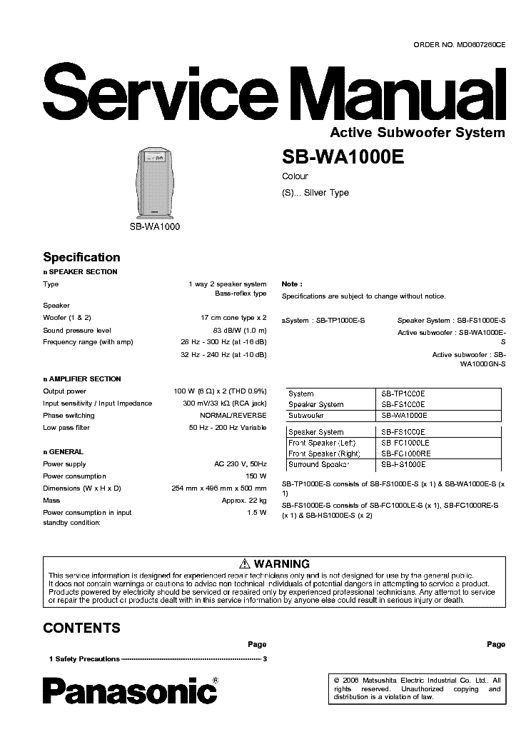 PANASONIC SB-WA1000E service manual (1st page)