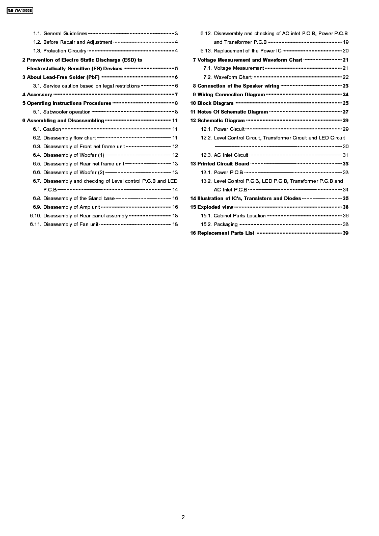 PANASONIC SB-WA1000E service manual (2nd page)