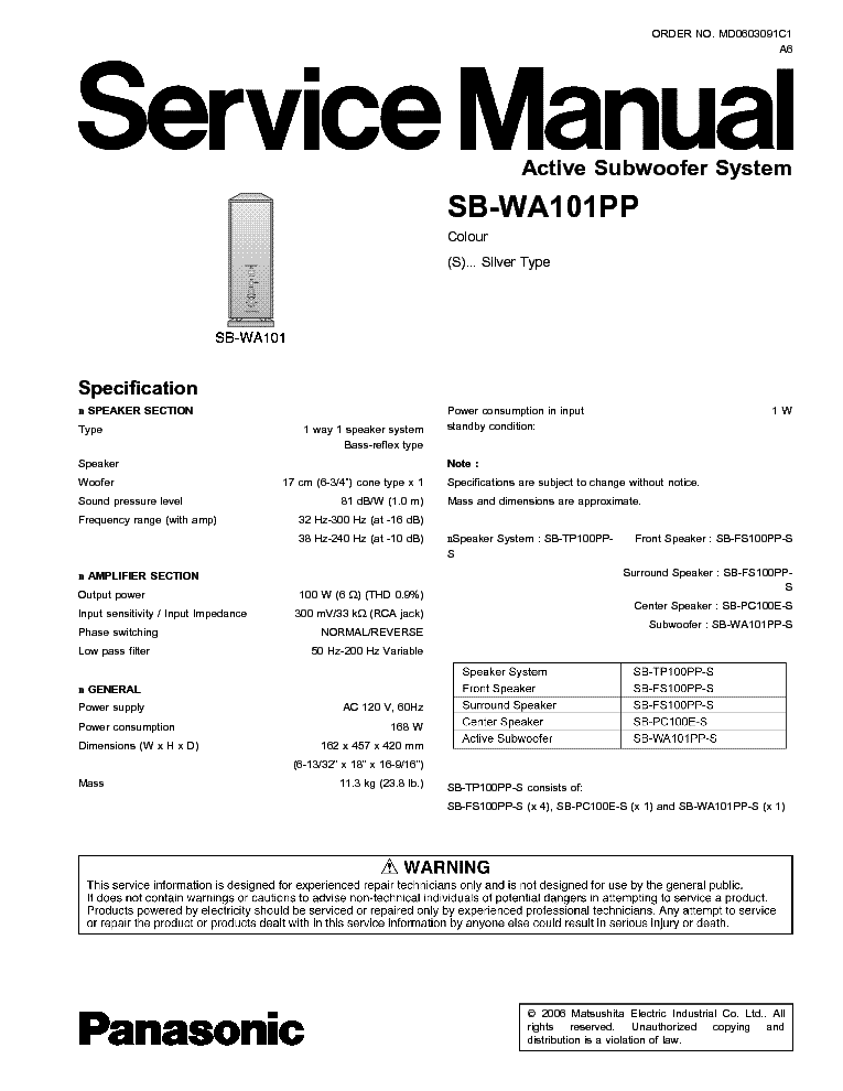 PANASONIC SB-WA101PP SM service manual (1st page)
