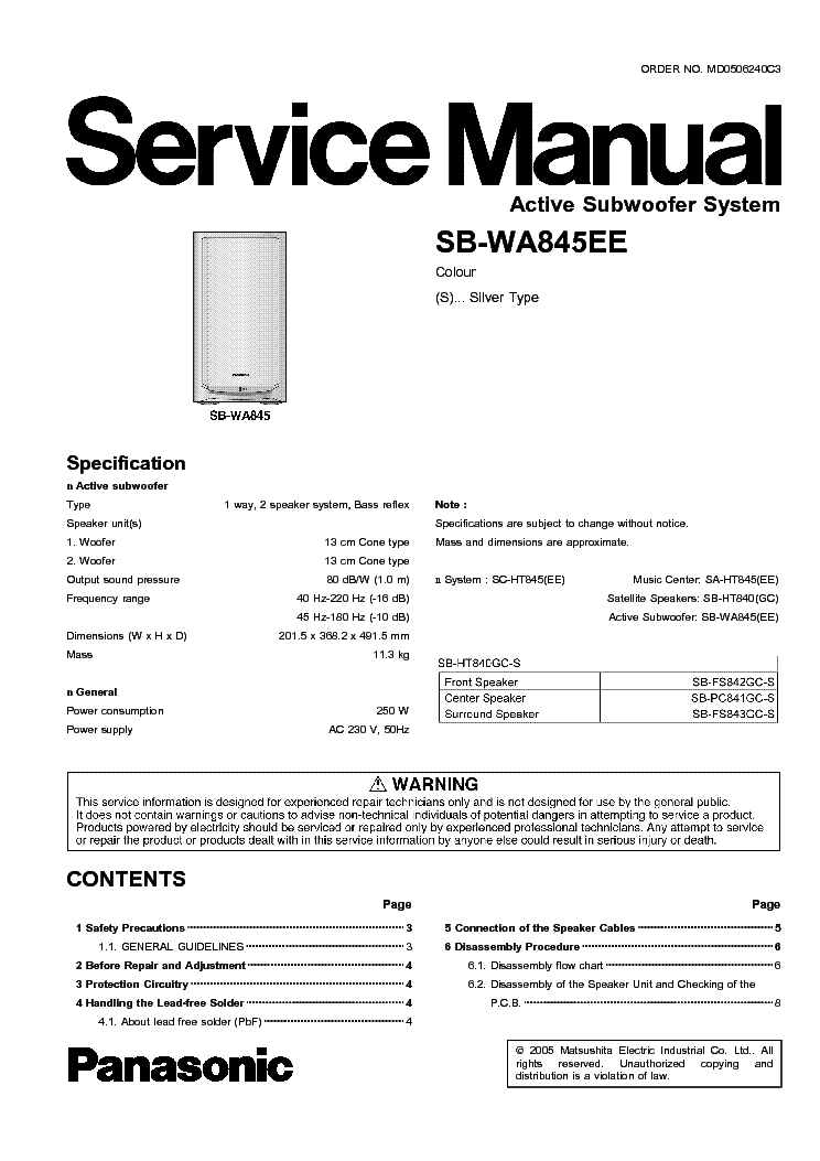PANASONIC SB-WA845EE service manual (1st page)