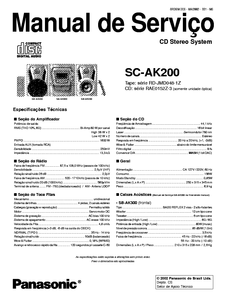 PANASONIC SC-AK200 service manual (1st page)