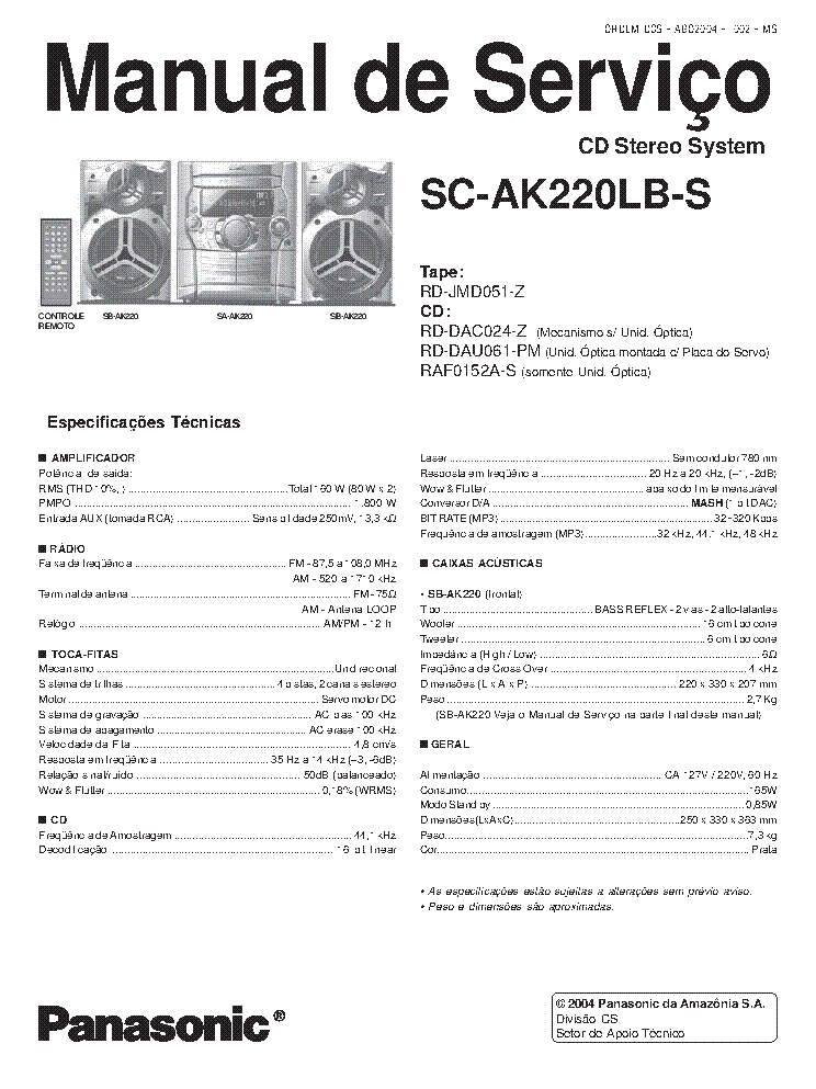 PANASONIC SC-AK220LB-S service manual (1st page)