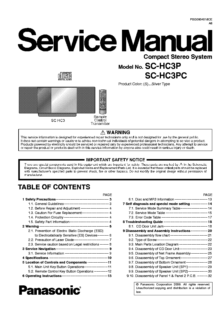 PANASONIC SC-HC3P-PC service manual (1st page)