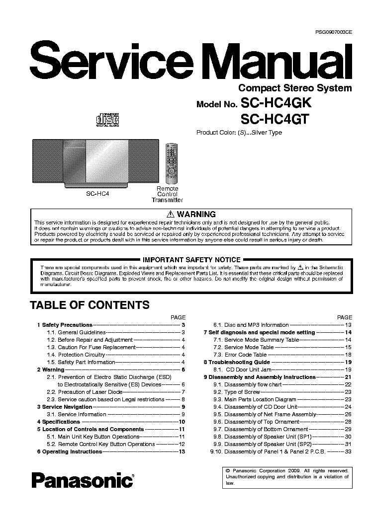 PANASONIC SC-HC4GK HC4GT service manual (1st page)