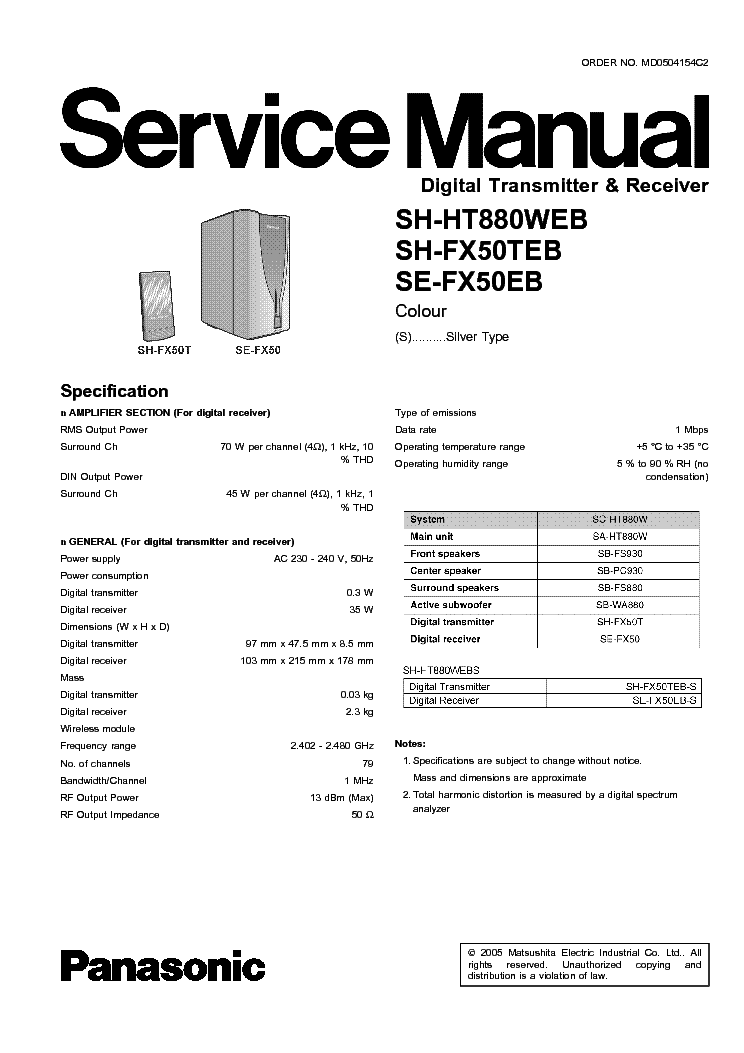 PANASONIC SH-HT880WEB,SH-FX50TEB,SE-FX50EB service manual (1st page)