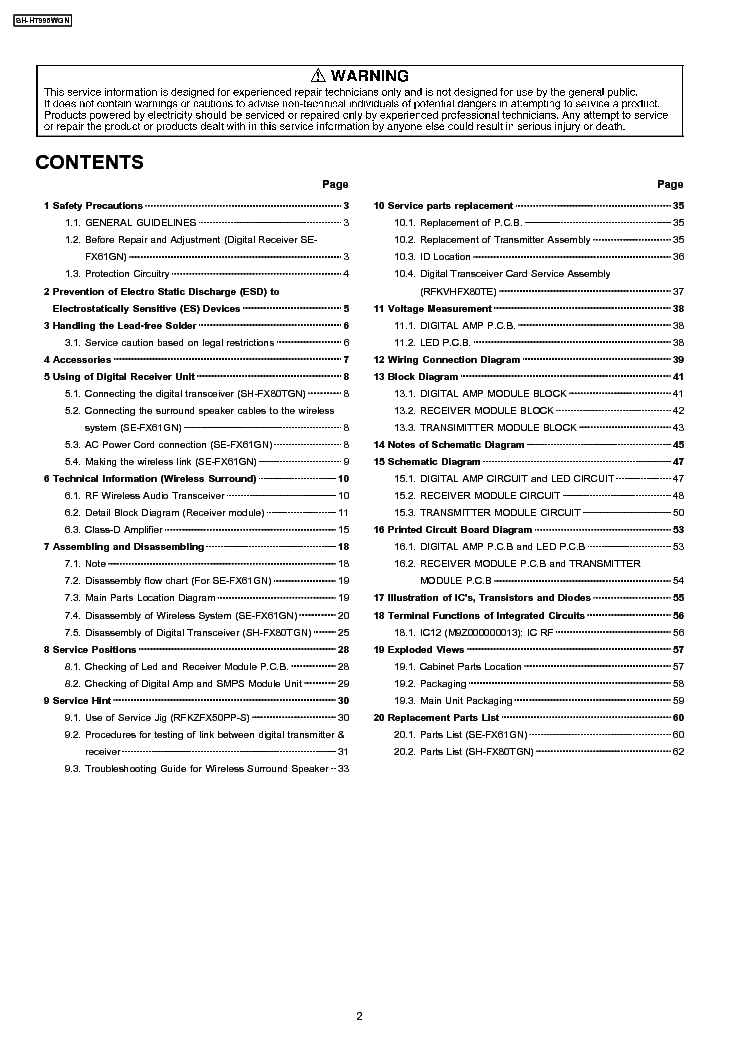 PANASONIC SH-HT995WGN,FX80TGN,SE-FX61GN service manual (2nd page)
