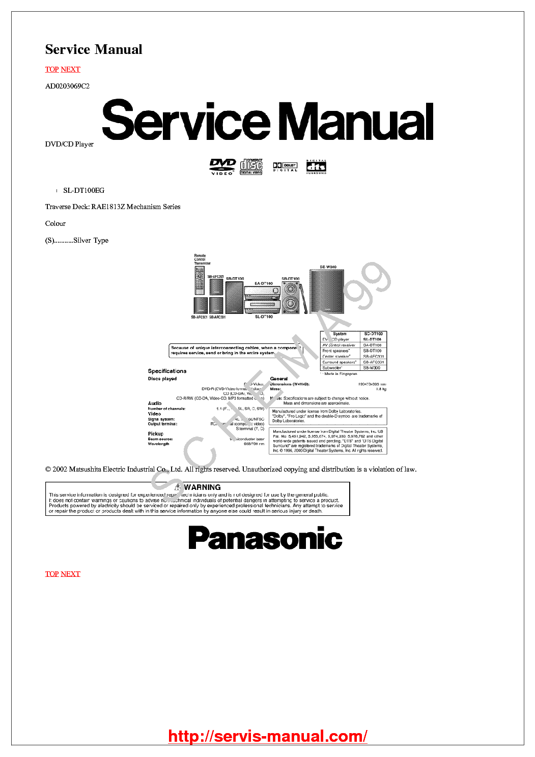 PANASONIC SL-DT100EG service manual (1st page)