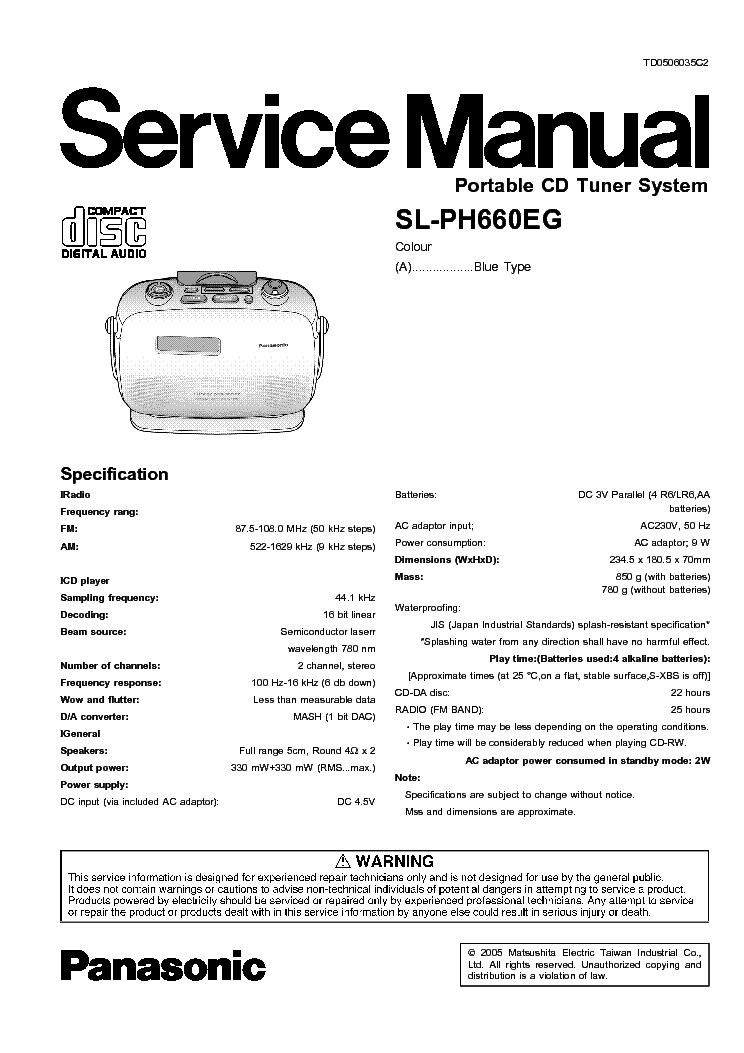 PANASONIC SL-PH660EG service manual
