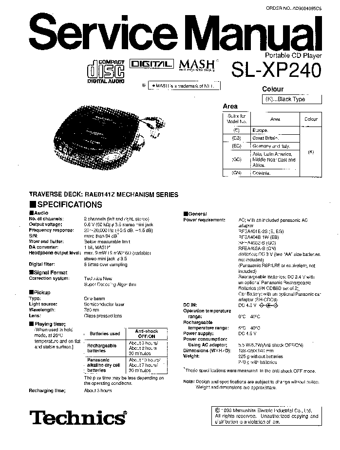 PANASONIC SL-XP240 service manual (1st page)