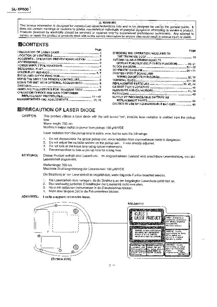PANASONIC SL-XP600 service manual (2nd page)