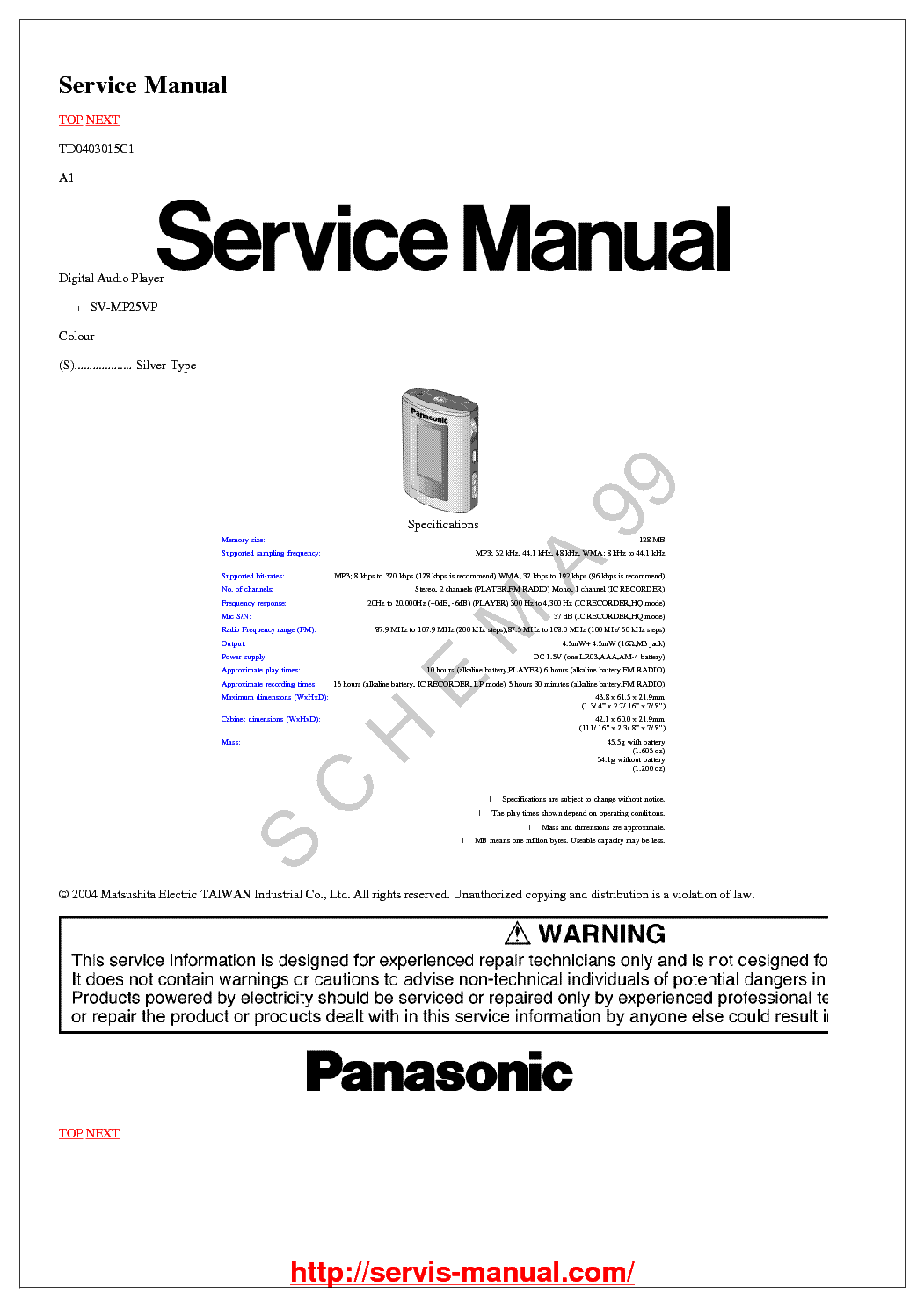 PANASONIC SV-MP-25 service manual (1st page)