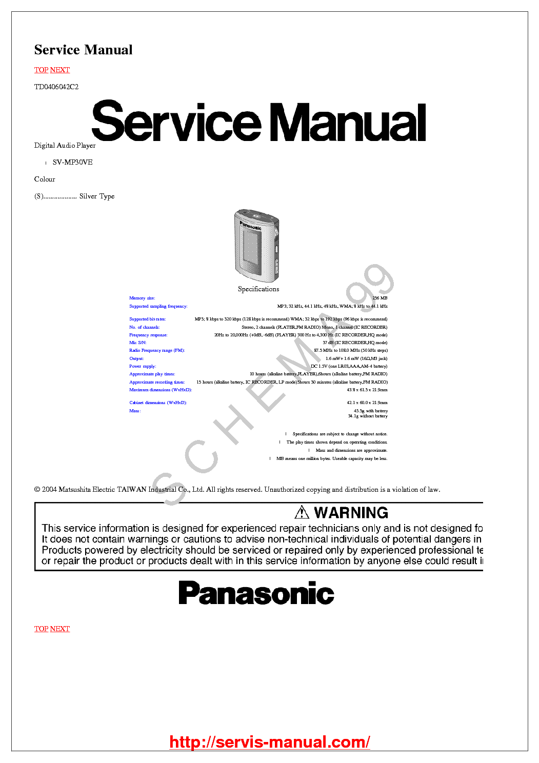 PANASONIC SV-MP-30 service manual (1st page)